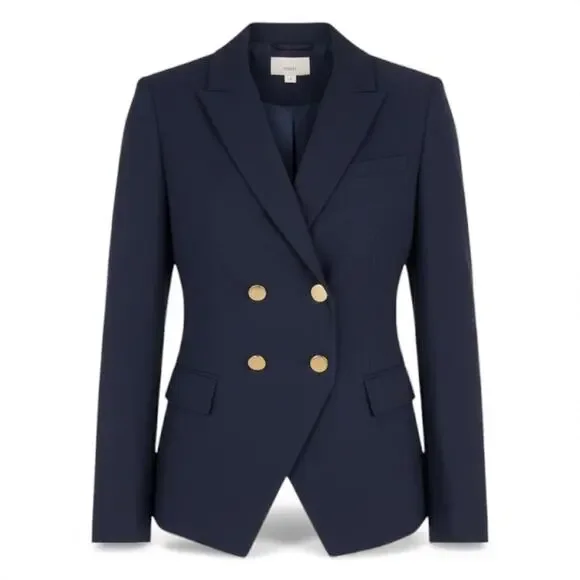 Ann Taylor LOFT Double Breasted Gold Button Blazer Jacket Navy Size 2
