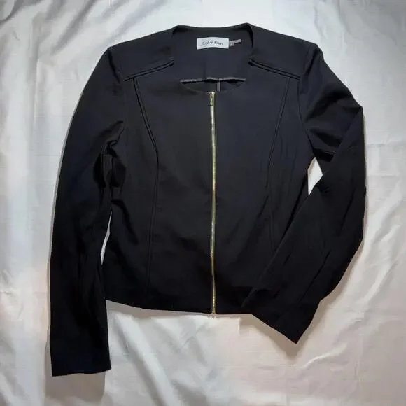 Women's Calvin Klein Zip Blazer Black Jacket‎ Size 8 Workwear Classic Dressy