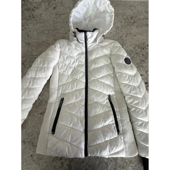 HFX White Puffer Jacket Small‎ Hooded Quilted Winter Coat
