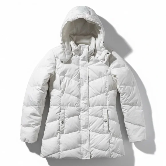 Eddie Bauer Goose Down Hooded Puffer Jacket White Warm Winter Coat Small