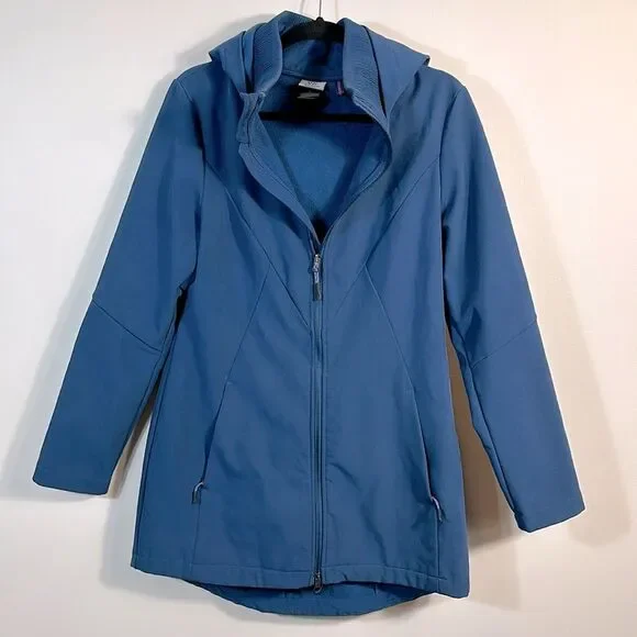 Champion Blue Full Zip Performance Water Resistant Long Coat Hood Women Medium