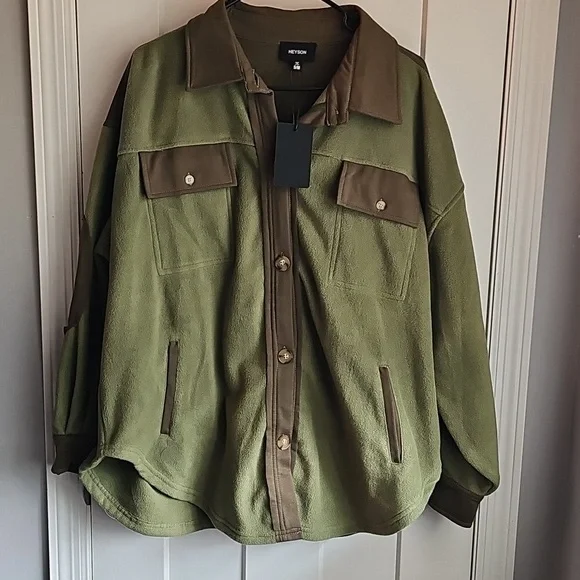 Heyson Womens sz S/M nwts Oversized shacket. Greens, Fleece!