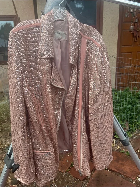 FREE PEOPLE rose gold sequin jacket