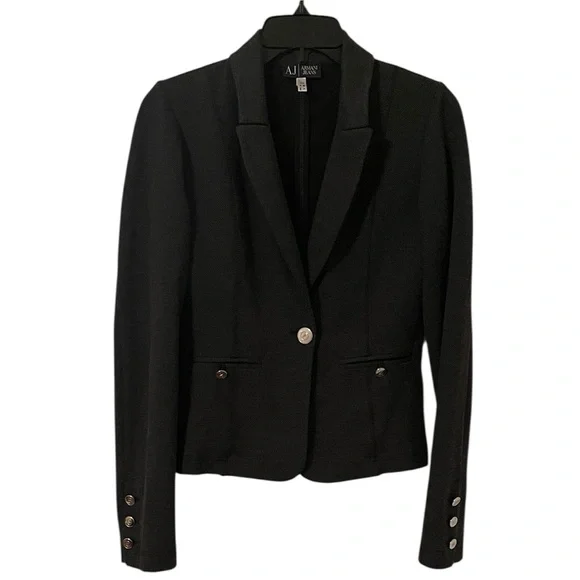 Armani Jeans Women’s Gray Black Herringbone One Button Two Pocket‎ Blazer Size S