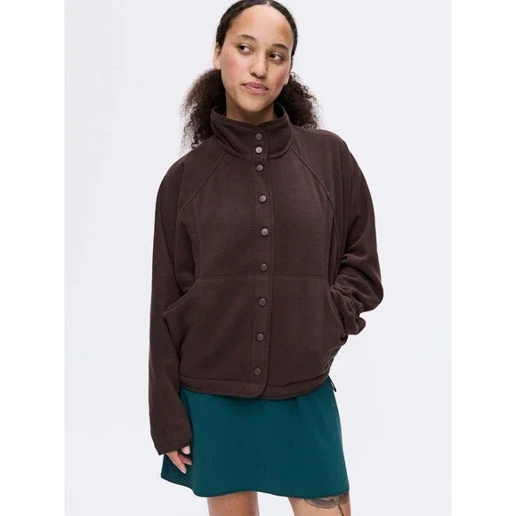 Outdoor Voices RecFleece Snap Fleece Jacket Womens Medium Brown Snap Front