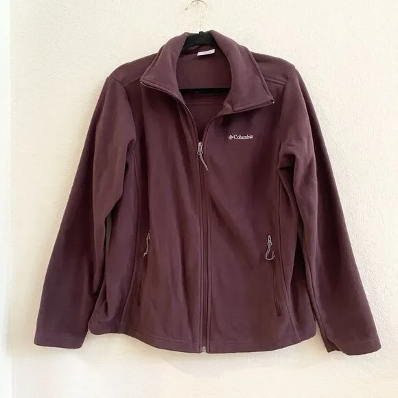 Women’s Columbia Burgundy Zip Up Fleece Lined Fitted Jacket Sz L EUC Performance