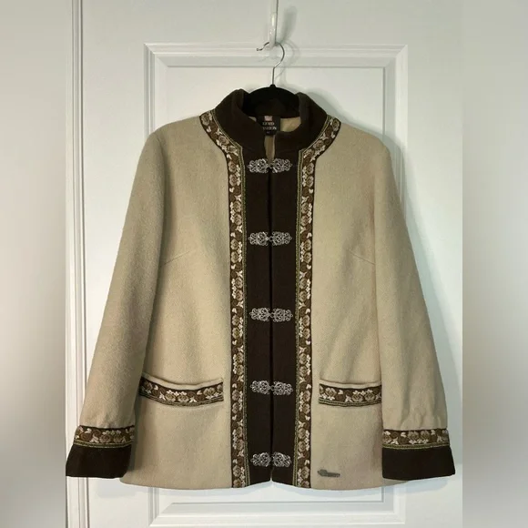 Vintage Fjord Fashion Women’s Wool Jacket Cream Brown Size 42