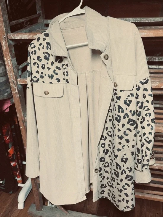 Cream Leopard-Print Shacket Jacket for Women