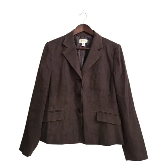 Talbots Vintage Faux Suede Single Breasted Brown Blazer Sz 8