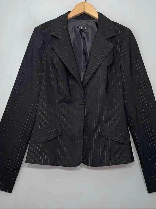 A. Byer Women's Black Pinstripe Blazer