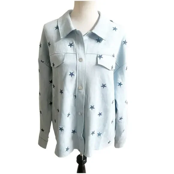 Dance & Marvel Suede Star Jacket Size Large NWT Blue Collared Western Rodeo