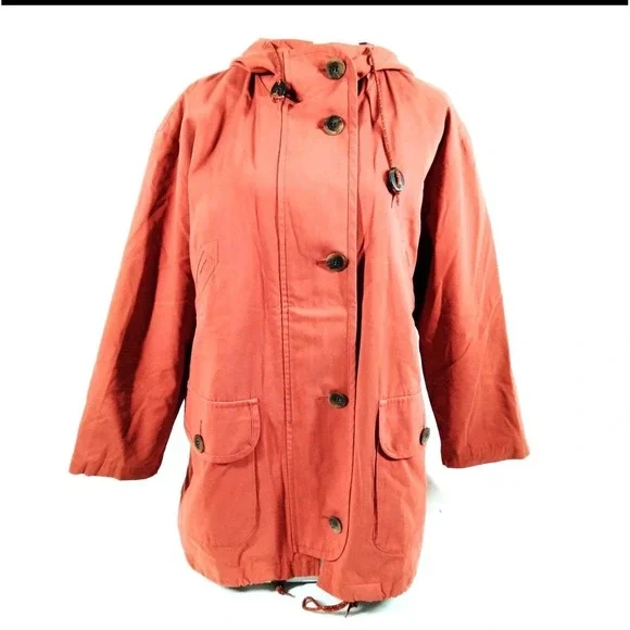 Burberry Cotton Parka‎ Jacket Burnt Orange Hooded Removable Lining Jacket Sz XL