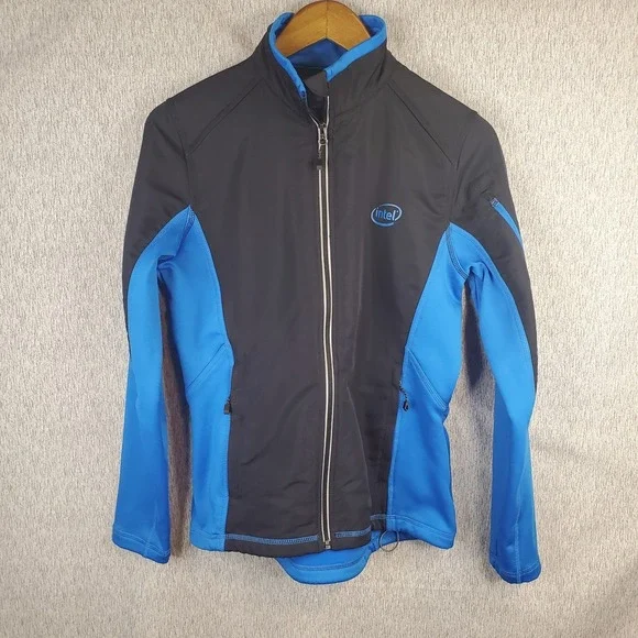 Elevate Sport Women's Size S INTEL Embroidered Jacket Black Blue Zipper‎ Pockets