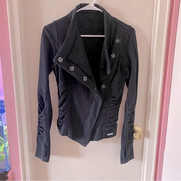 Lululemon Solace Black Athleisure Sweat Jacket with Ruched Sleeves