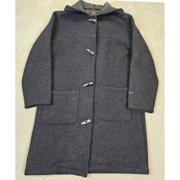 Woolrich Women Charcoal Hooded Duffle Coat‎ Toggle Closure Heritage Americana S