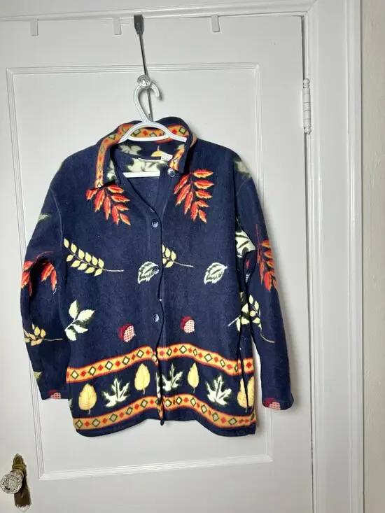 Vintage Fashion Bug Fleece Jacket Blue Scandi Cottagecore Cabincore Goblincore S