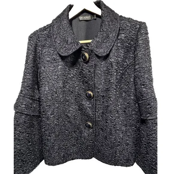 Picadilly Fashions Textured Boucle Crop Jacket L Peter Pan Collar Charcoal Gray