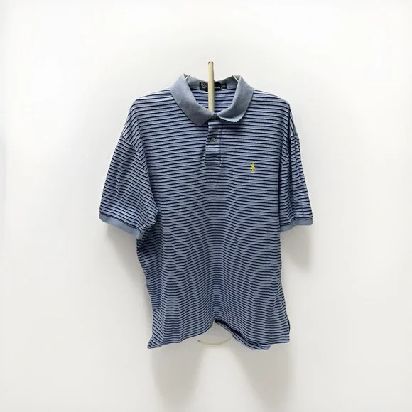 Polo Ralph Lauren Polo Shirt‎ Men's XL Blue Striped Short Sleeve Yellow Pony