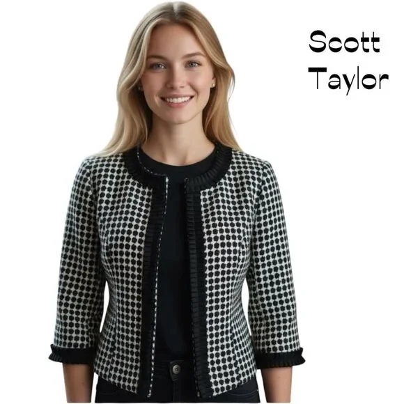 Scott Taylor Black White Cotton Jacket Blazer NWOT Size PM