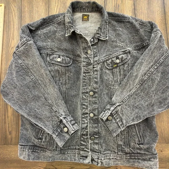 Rare Vintage Lee Riders Black Acid Wash Denim Trucker Jacket Made USA Womens XL