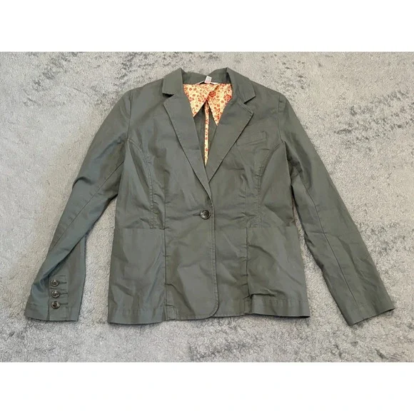 CAbi Women's Sz Small S Style #207 Olive Green One Button Blazer Jacket
