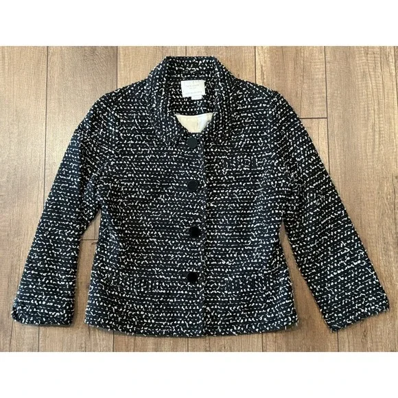 Kate Spade Women's Edina Tweed Blazer Sz‎ 4/6 Black Cream Jacket Coat Classic