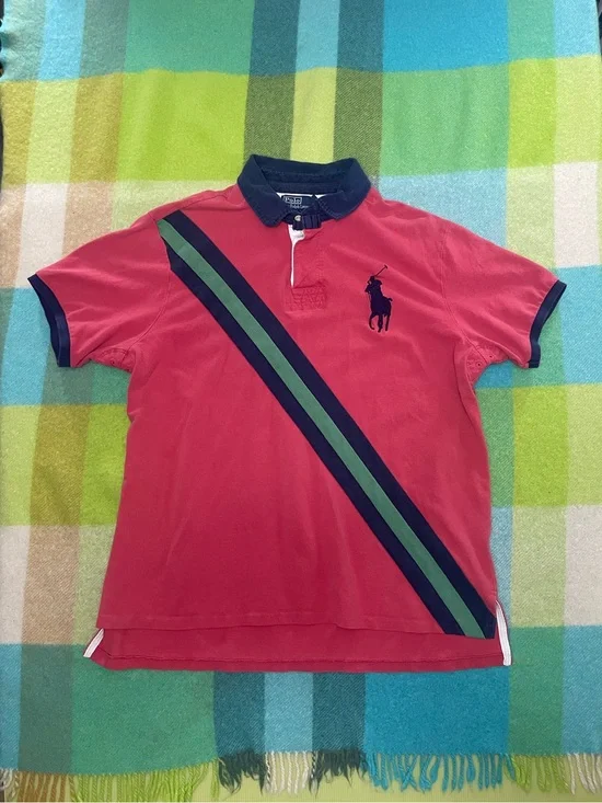 Vintage Polo Ralph Lauren Stripe Big Pony Rugby Short Sleeve Polo