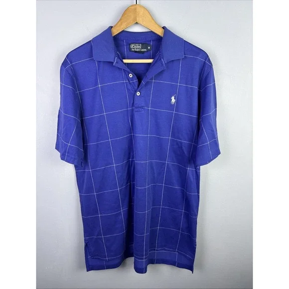 Polo Ralph Lauren Golf Vtg Golf Polo Shirt Mens Size M‎ Navy Pattern Window Pane