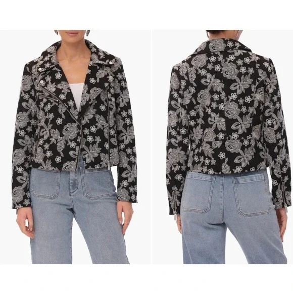 Bagatelle Floral Embroidery Cotton Moto Jacket Size Medium