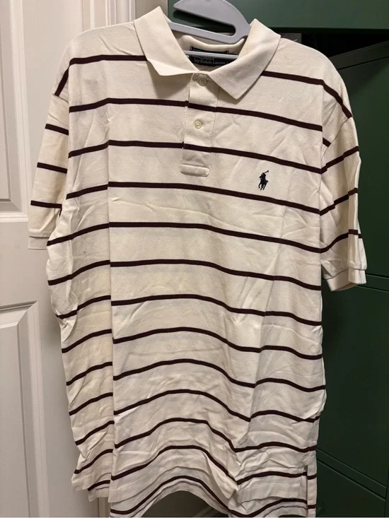 Vintage Polo Ralph Lauren Cream/ off white and chocolate striped polo shirt