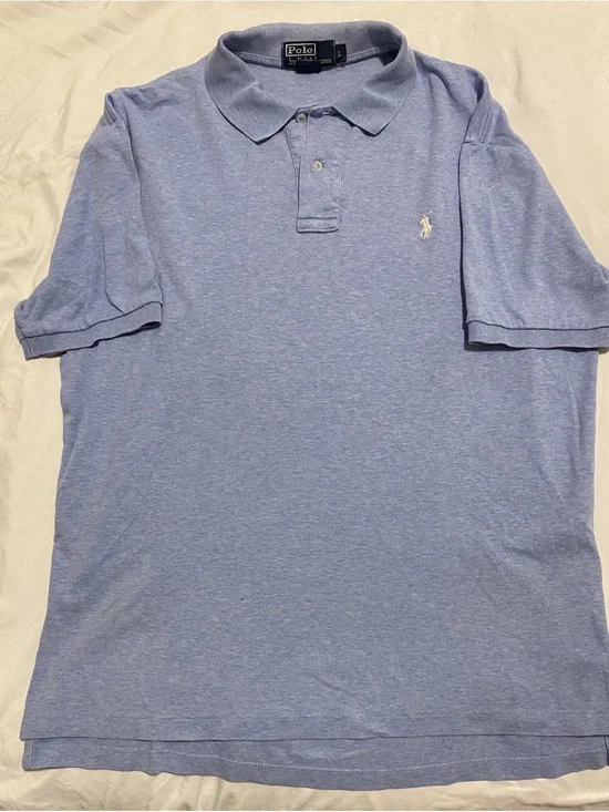 Polo by Ralph Lauren Men's L Regular Blue Solid Polo Shirt Short Sleeve Logo