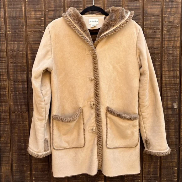 St John’s Bay Beige Faux Fur Suede Hooded Jacket