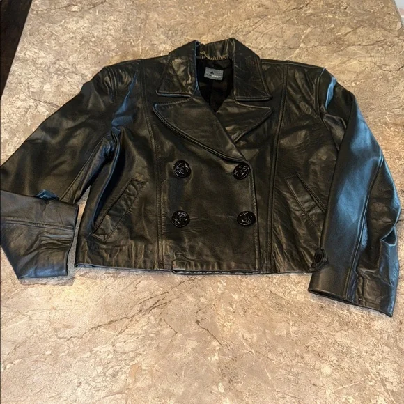Lizwear Vintage Sleek‎ Black Leather Women's Double Breast Jacket