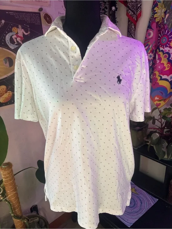 Ralph Lauren White Polo Shirt with Navy Micro Pony Logo