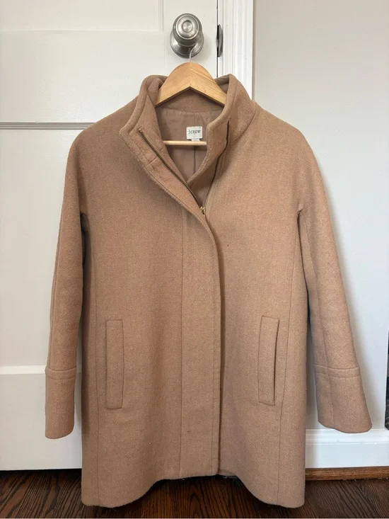J. Crew Camel Wool-Blend Stand Collar Pea Coat