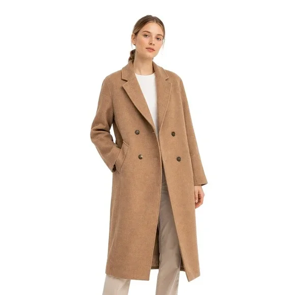 H&M Camel Double Breasted Wool Blend Long Coat‎ Minimalist clean girl XS