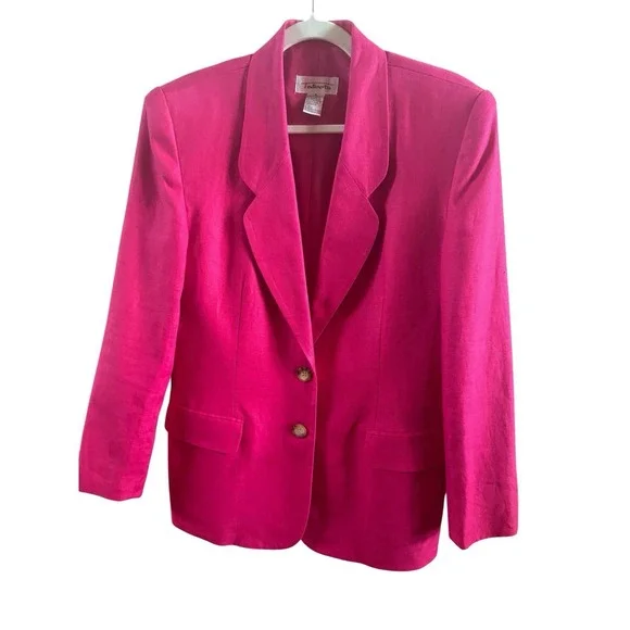 Vintage Talbots Hot Pink Linen Women's Blazer Jacket Size 8 Barbiecore‎