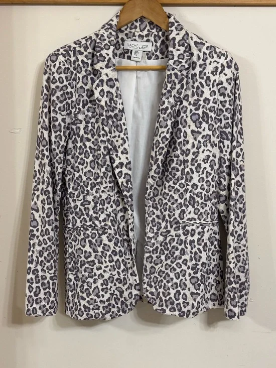 Rachel Zoe Linen Blend Leopard-Print Blazer in White, Lavender and Taupe