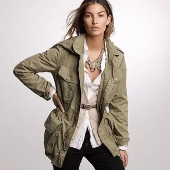 J. Crew Women's Boyfriend Fatigue Military Parka Jacket Size Small Utility Green