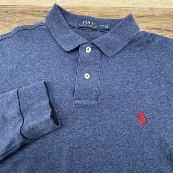 Ralph Lauren Polo Shirt Mens M Navy Blue Long Sleeve Pony Solid Cotton