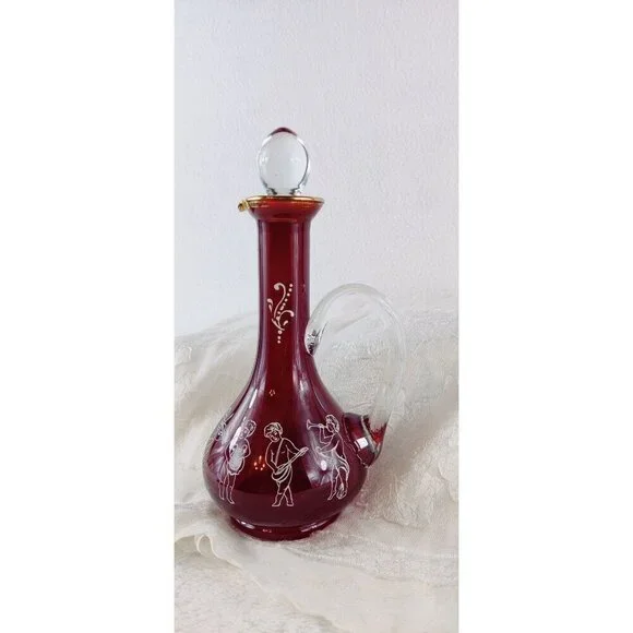 Ruby Rea Glass Decanter Cruet VTG MCM 8.5