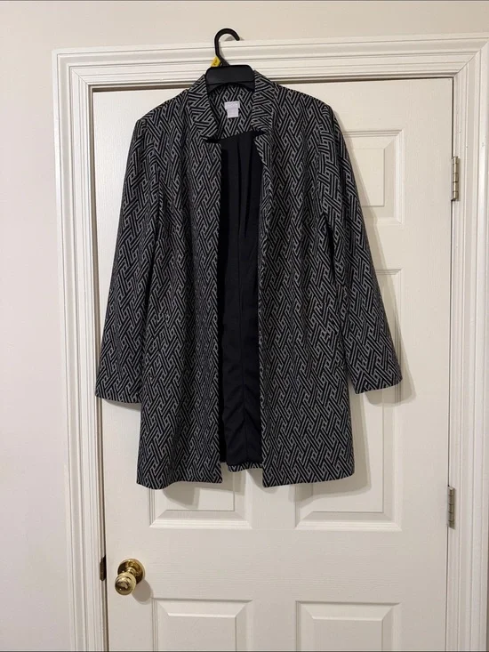 Chico's Black & Gray Geometric Open-Front Coat-Style Blazer