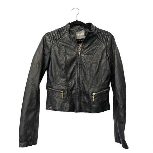 Charlotte Russe Faux‎ Leather Jacket Size Medium Leopard print inside