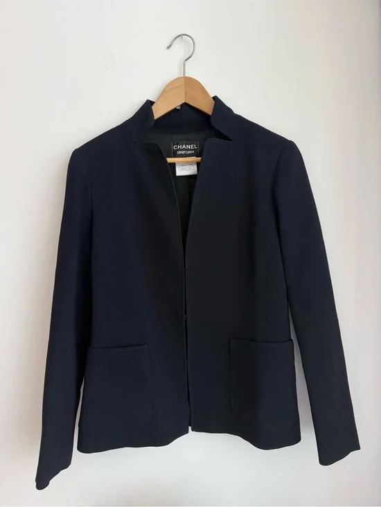 Chanel  Dark Navy Collarless Zip Jacket