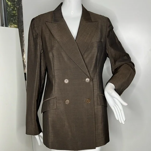 MaxMara Sz 44 /14 Double Breasted Double Vented Summer Wool Mohair Fillet Blazer