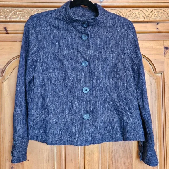 Women's J Jill Blue Black Mid Weight Button Up‎ Jacket Size XS