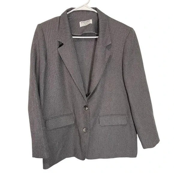 Alfred Dunner 10P Black White Blazer Two Button Textured‎ Career Dark Academia