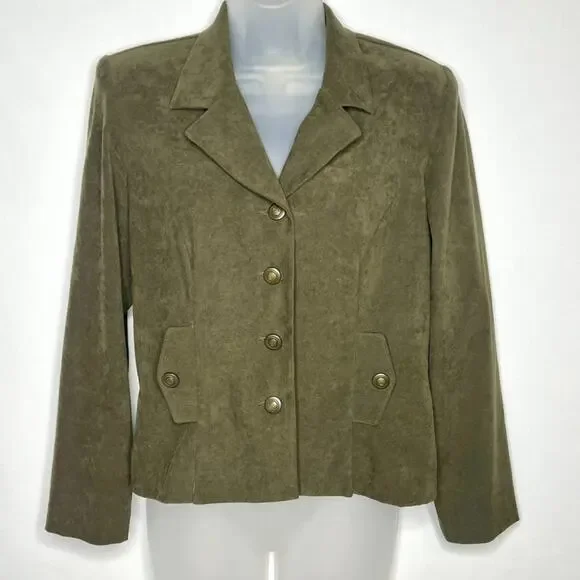 Vintage Maren Petite Dark Olive Suede Look Blazer