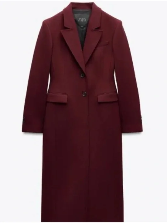 Zara Long Structured Trench Coat in Burgundy