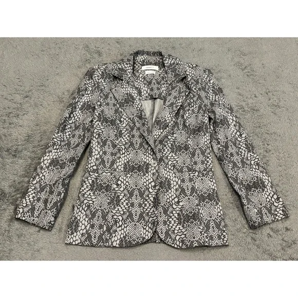 Level 99 Snake Print Blazer Women's XS Linen Blend Gray Casual Career Office